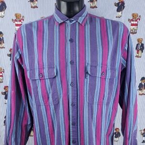 Vintage Levi's Big E Sutter Creek vertical stripe blue & pink western button-up